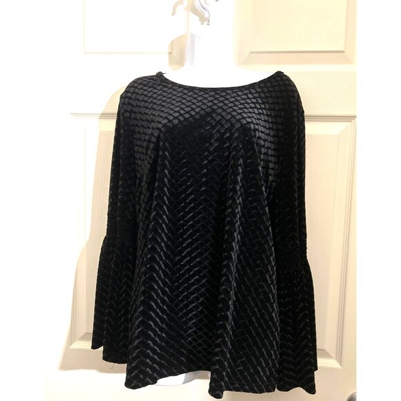 Solitaire Black Velvet Textured Bell Sleeve Top Women’s L Boho Chic Whimsical - Picture 10 of 10